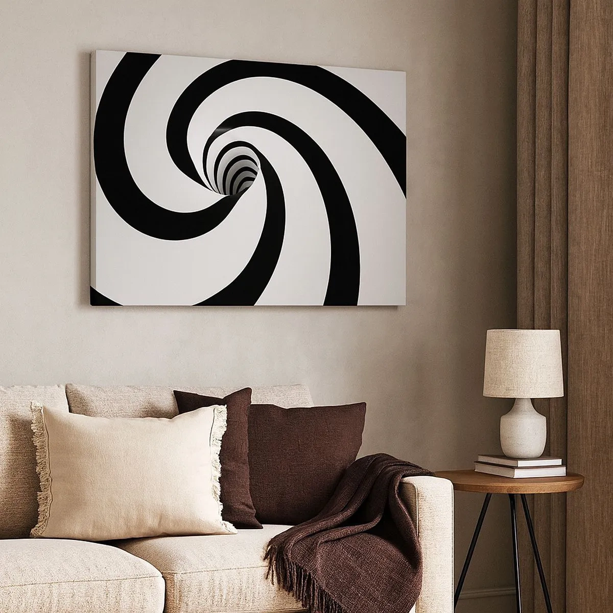 Impression sur toile - Image sur toile - Spirale abstraite noire et blanche avec un effet tourbillonnant - 70x50cm - Céder au vortex ? - Décoration murale moderne pour le salon et la chambre ARTTOR