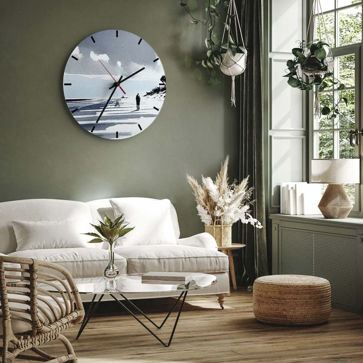 Horloge murale - Pendule murale - Silhouette d'une personne marchant seule sur la plage dans des tons gris et bleus - 30x30cm - Seul à seul - Décoration murale moderne pour le salon, la cuisine et la chambre ARTTOR