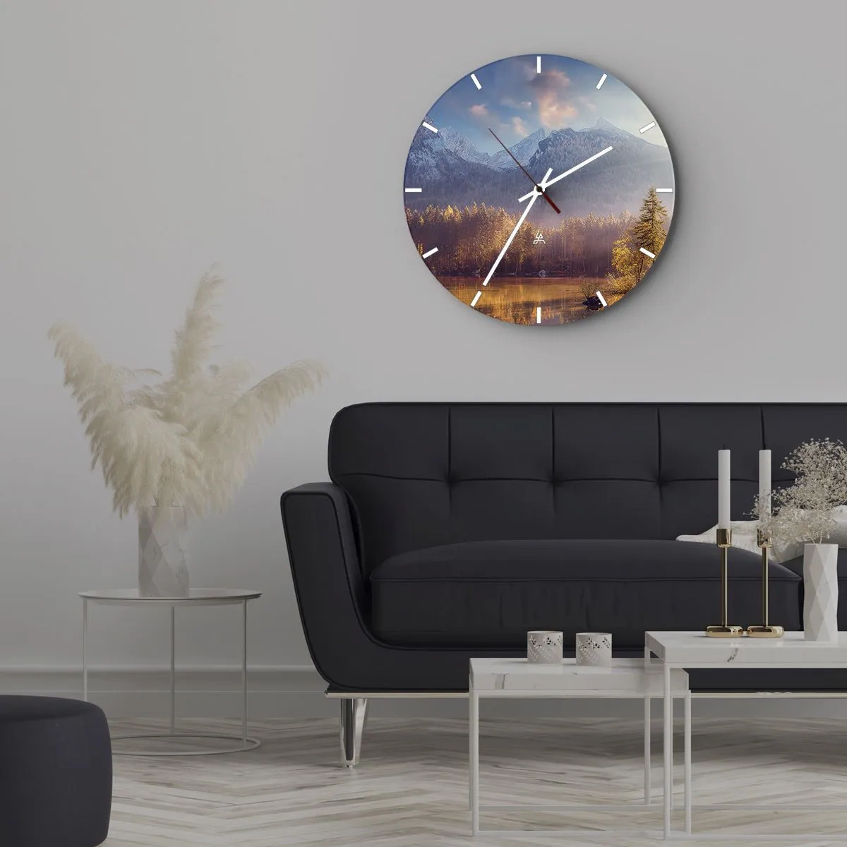 Horloge murale - Pendule murale - Paysage de montagne au coucher du soleil avec reflet dans le lac - 30x30cm - Dans les montagnes et les vallées - Décoration murale moderne pour le salon, la cuisine et la chambre ARTTOR