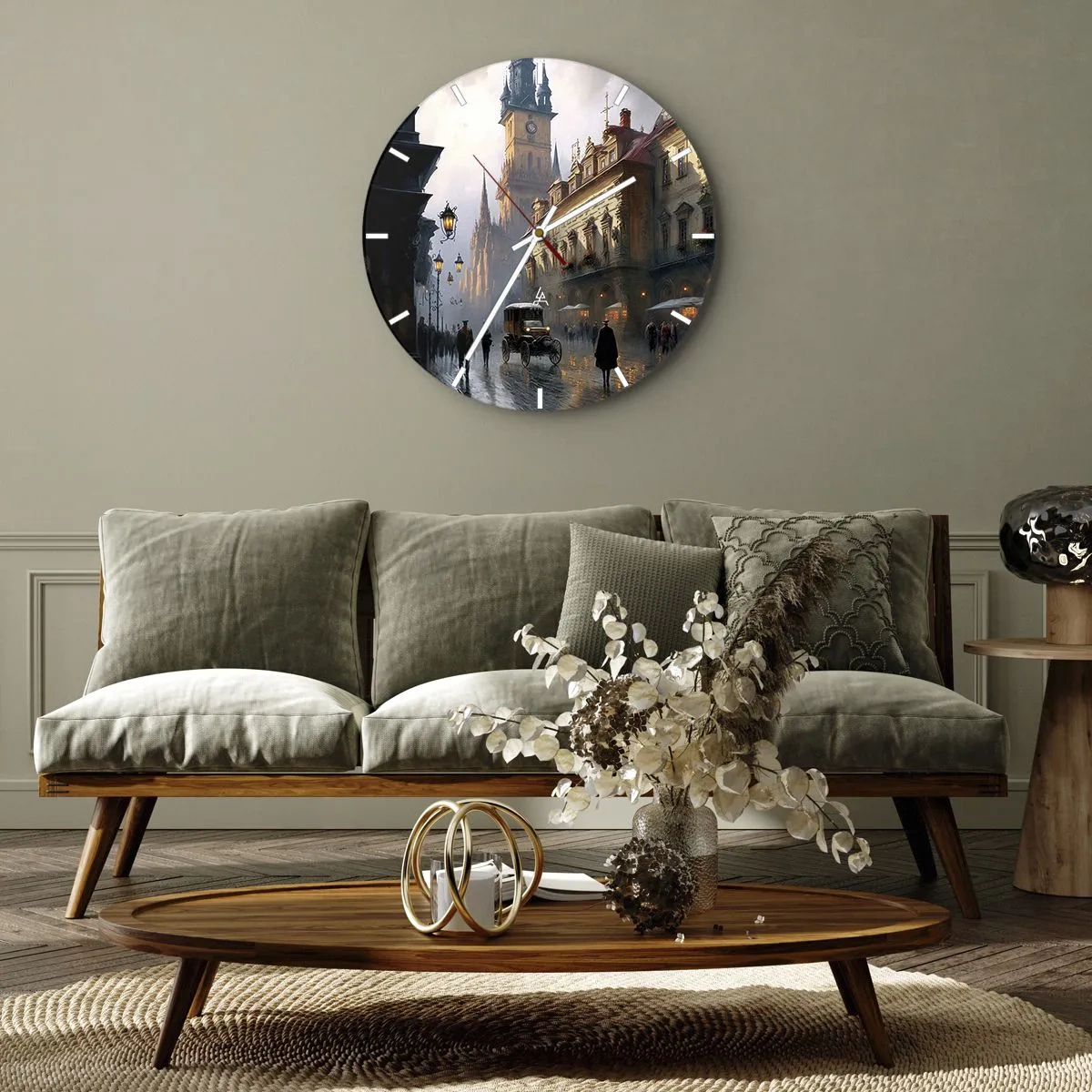 Horloge murale - Pendule murale - Promenade nocturne dans le centre historique de la ville - 30x30cm - Le charme d'une soirée pragoise - Décoration murale moderne pour le salon, la cuisine et la chambre ARTTOR