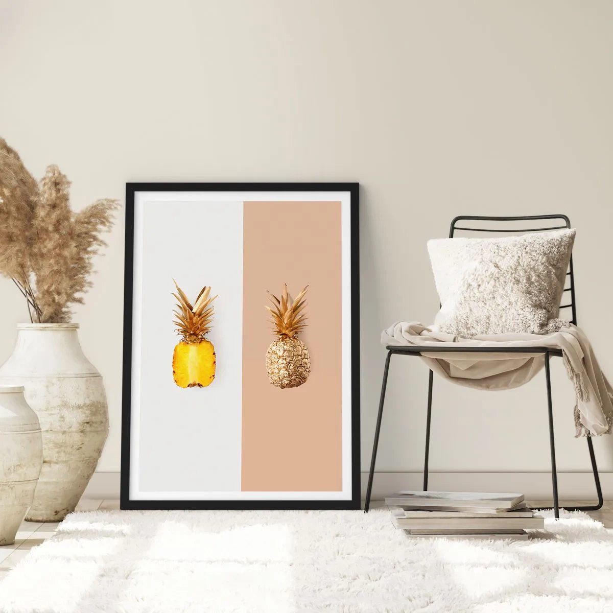 Affiche dans un cadre noir - Poster - Une composition minimaliste de deux ananas - 50x70cm - Ananas pour nous - Décoration murale moderne pour le salon et la chambre ARTTOR