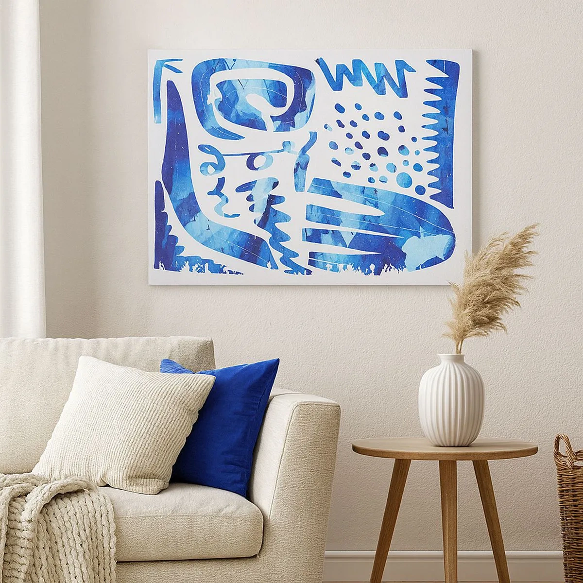 Impression sur toile - Image sur toile - Motif abstrait dans les tons de bleu - 70x50cm - Retour aux racines - Décoration murale moderne pour le salon et la chambre ARTTOR