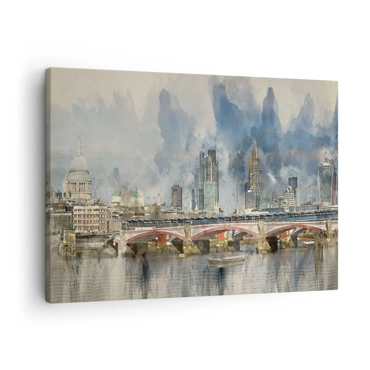 Impression sur toile - Image sur toile - Vue à l'aquarelle du pont et des toits de la ville - 70x50cm - Londres dans toute sa splendeur - Décoration murale moderne pour le salon et la chambre ARTTOR