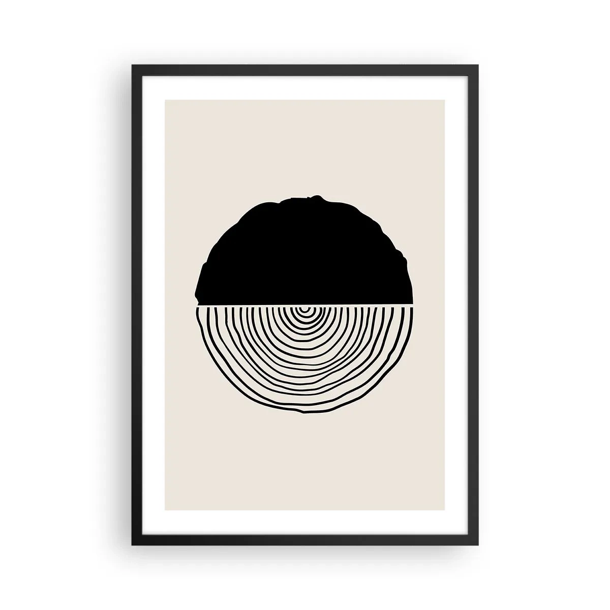 Affiche dans un cadre noir - Poster - Un graphique minimaliste représentant une coupe transversale de bois - 50x70cm - Moitié-moitié - Décoration murale moderne pour le salon et la chambre ARTTOR