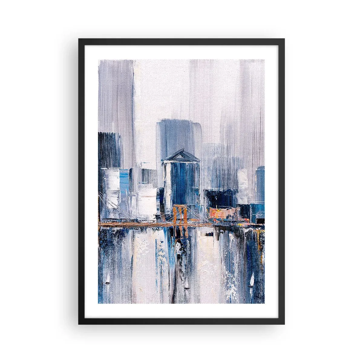 Affiche dans un cadre noir - Poster - Panorama urbain abstrait dans les tons bleus et blancs - 50x70cm - Impression new-yorkaise - Décoration murale moderne pour le salon et la chambre ARTTOR