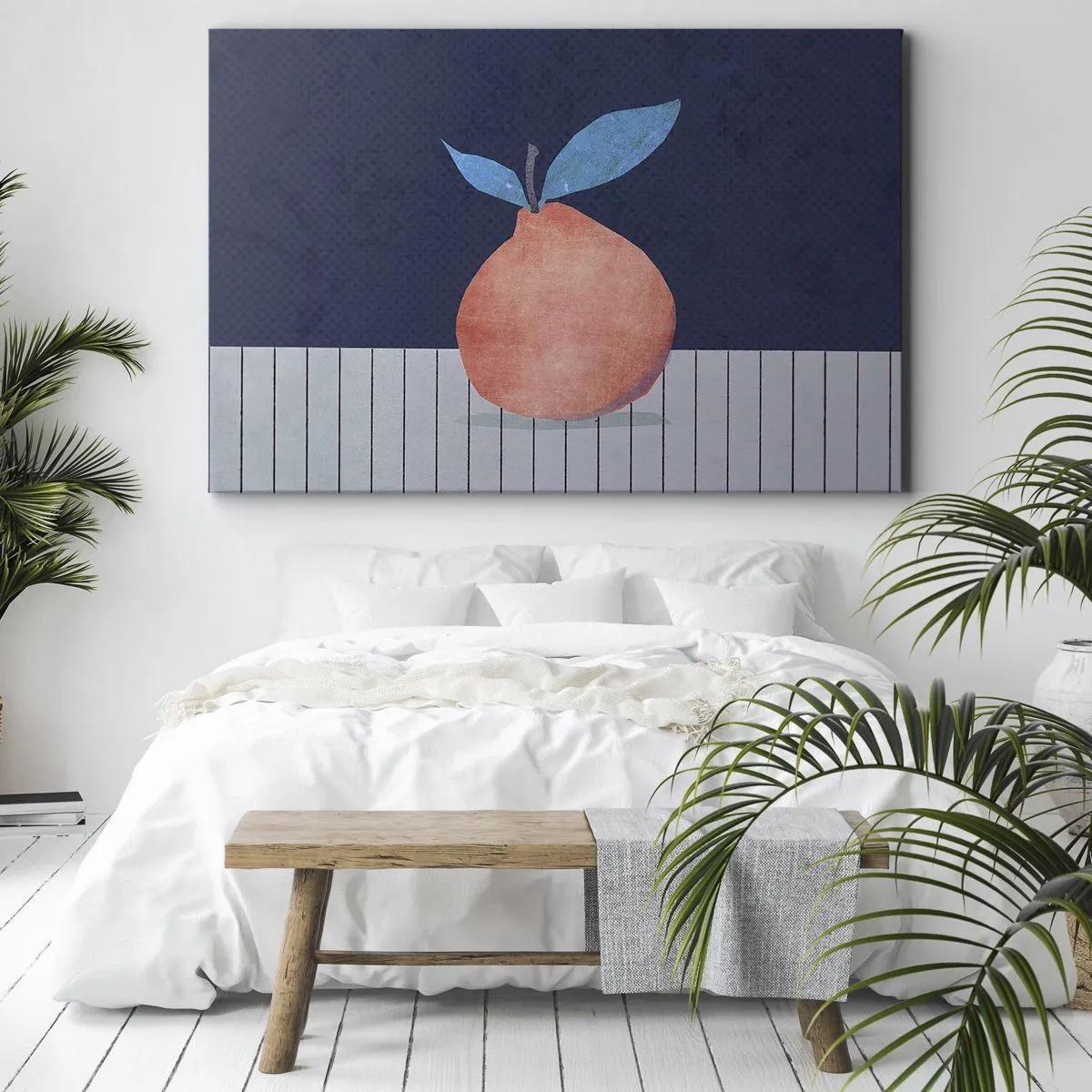 Impression sur toile - Image sur toile - Fruit abstrait sur fond de couleurs contrastées et de lignes droites. - 70x50cm - Convexité et plan - Décoration murale moderne pour le salon et la chambre ARTTOR