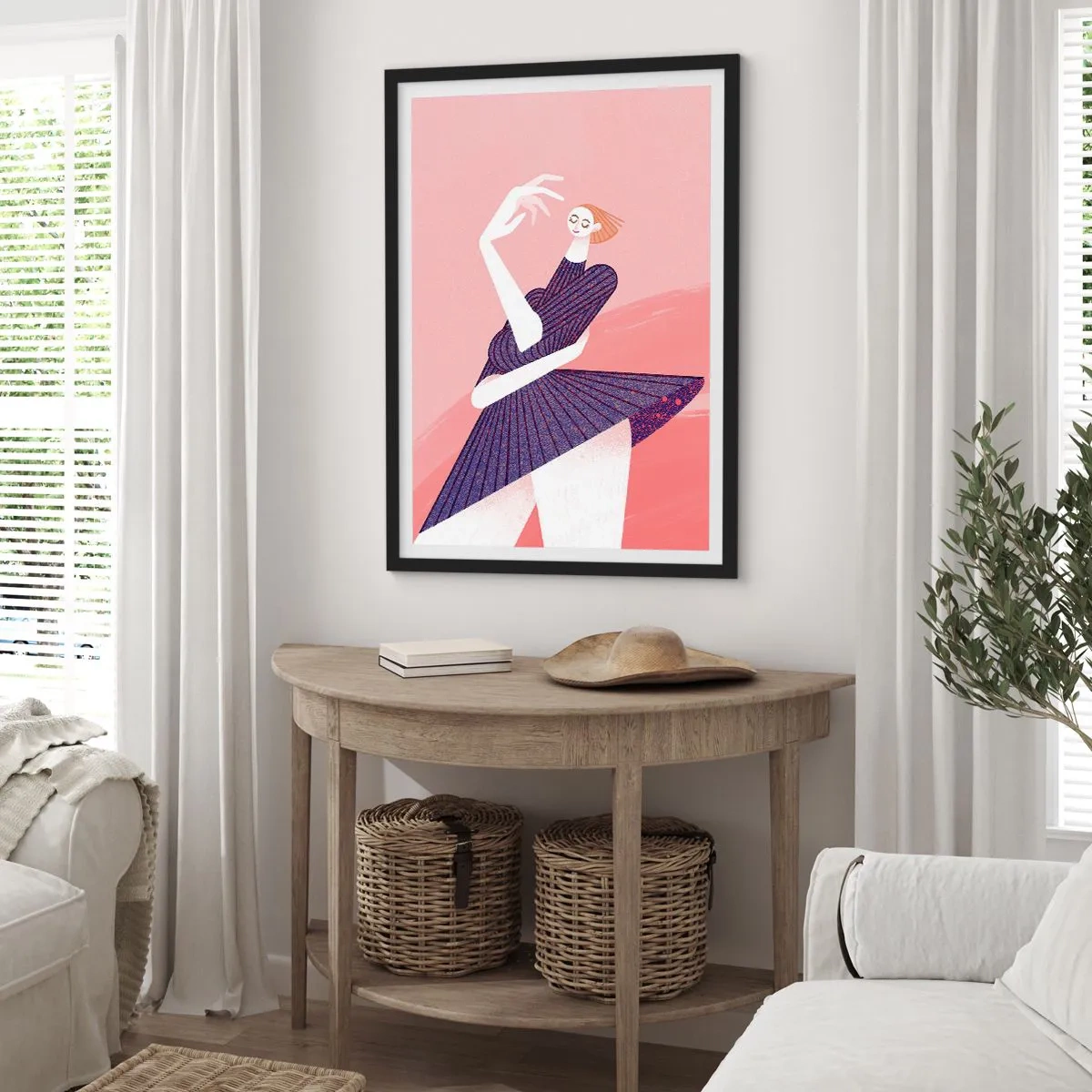 Affiche dans un cadre noir - Poster - Silhouette féminine abstraite dans une pose dynamique - 50x70cm - Chaque pas de danse est une ceinture - Décoration murale moderne pour le salon et la chambre ARTTOR