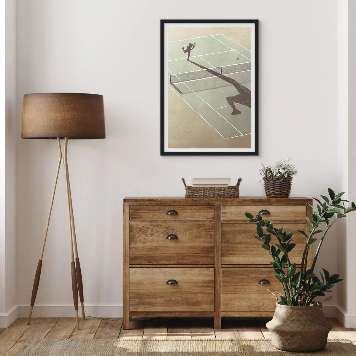 Affiche dans un cadre noir - Poster - Un joueur de tennis servant sur le court - 50x70cm - Dépassement de soi - Décoration murale moderne pour le salon et la chambre ARTTOR