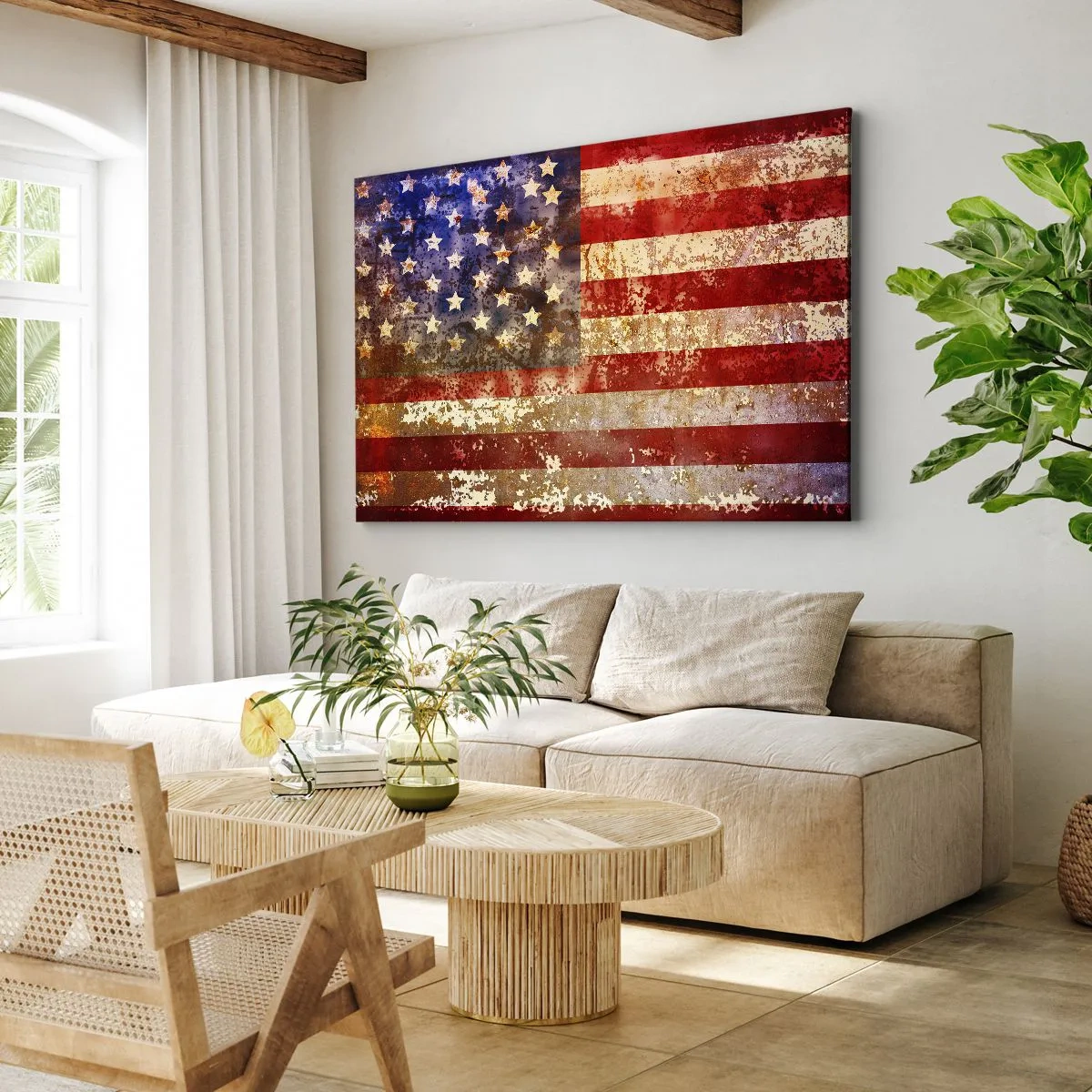Impression sur toile - Image sur toile - Drapeau américain stylisé avec un effet vieilli - 70x50cm - La gloire ne s'efface pas - Décoration murale moderne pour le salon et la chambre ARTTOR