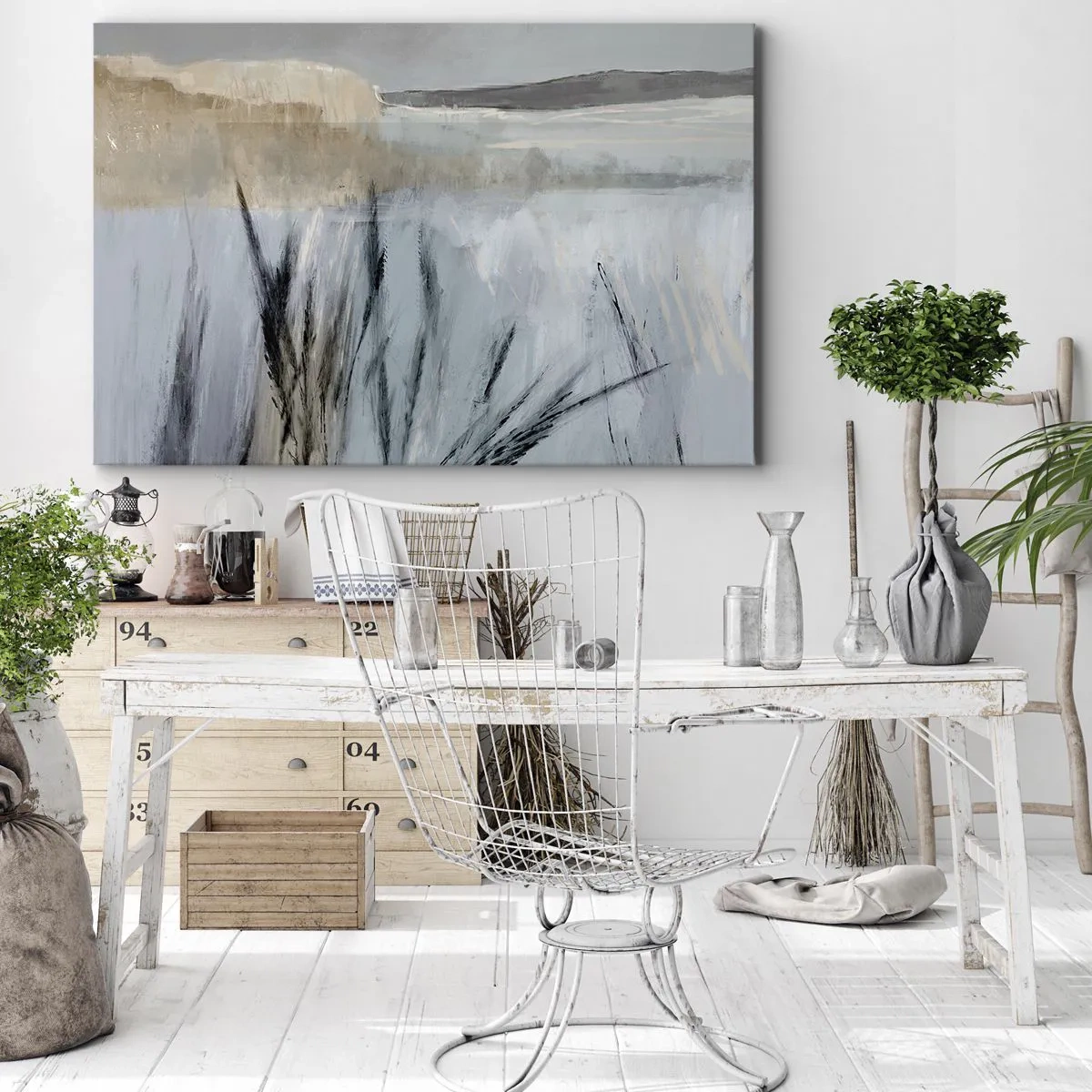 Impression sur toile - Image sur toile - Un paysage hivernal pittoresque avec des champs et des herbes - 70x50cm - Champs d'hiver - Décoration murale moderne pour le salon et la chambre ARTTOR
