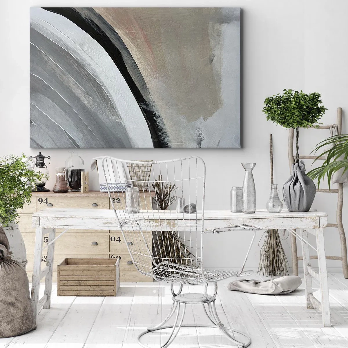 Impression sur toile - Image sur toile - Arche abstraite dans les tons de noir, gris et beige - 70x50cm - Composition : arc de noir et gris - Décoration murale moderne pour le salon et la chambre ARTTOR