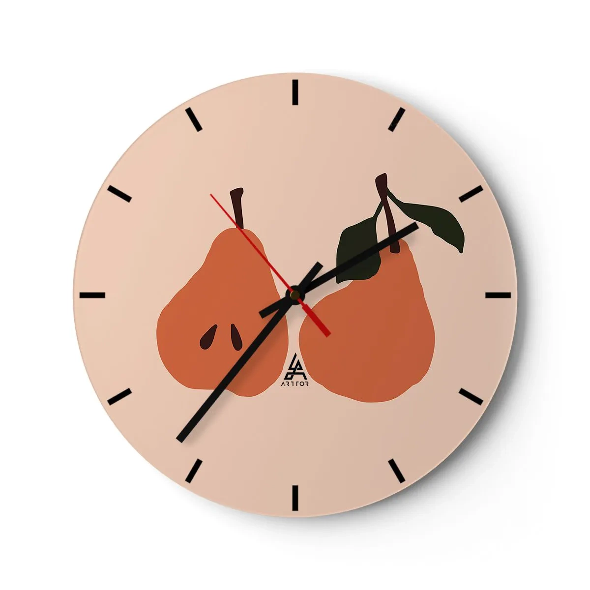 Horloge murale - Pendule murale - Deux poires aux couleurs chaudes sur fond beige - 30x30cm - La douceur elle-même - Décoration murale moderne pour le salon, la cuisine et la chambre ARTTOR