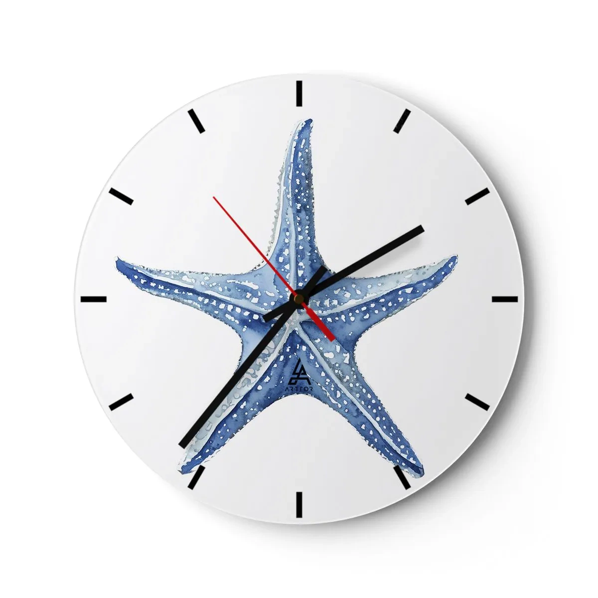 Horloge murale - Pendule murale - Étoile de mer bleue sur fond blanc dans un style aquarelle - 30x30cm - Étoile de mer - Décoration murale moderne pour le salon, la cuisine et la chambre ARTTOR