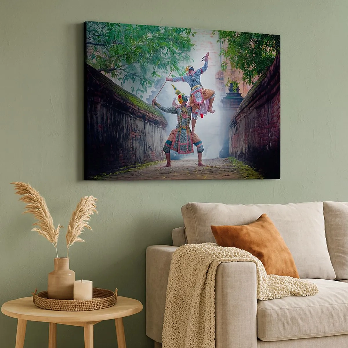 Impression sur toile - Image sur toile - Danse traditionnelle dans un cadre historique avec un mur et des arbres - 70x50cm - La danse est d'une beauté dévastatrice - Décoration murale moderne pour le salon et la chambre ARTTOR