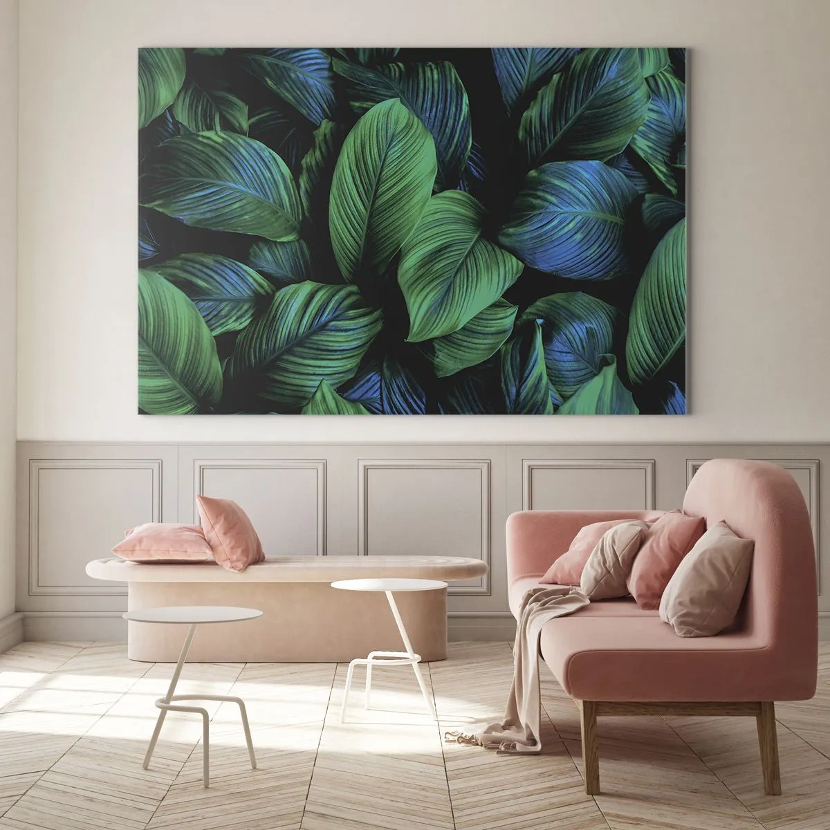 Impression sur verre - Image sur verre - Gros plan de feuilles aux nuances de vert intense - 70x50cm - Dans la foule verte - Décoration murale moderne pour le salon et la chambre ARTTOR