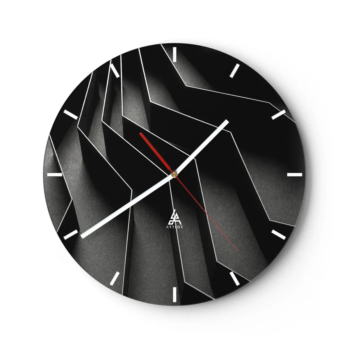 Horloge murale - Pendule murale - Structure en noir et blanc avec un effet de lumière spatiale - 30x30cm - Ordre spatial - Décoration murale moderne pour le salon, la cuisine et la chambre ARTTOR