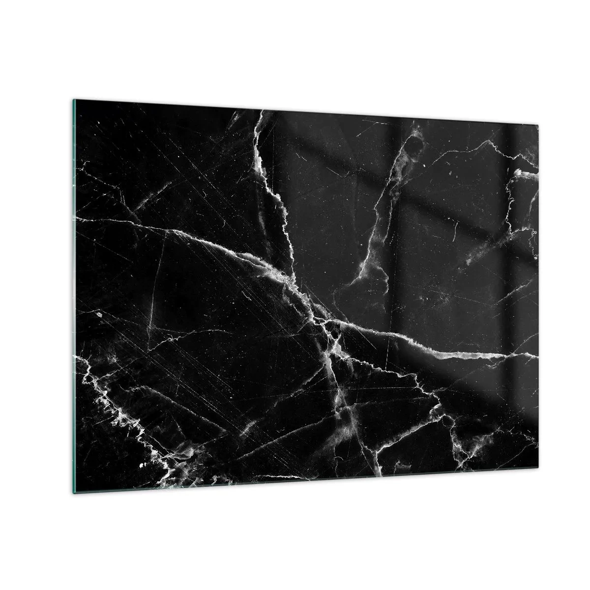 Impression sur verre - Image sur verre - Surface en marbre noir avec veines claires - 70x50cm - La vie secrète de la pierre - Décoration murale moderne pour le salon et la chambre ARTTOR