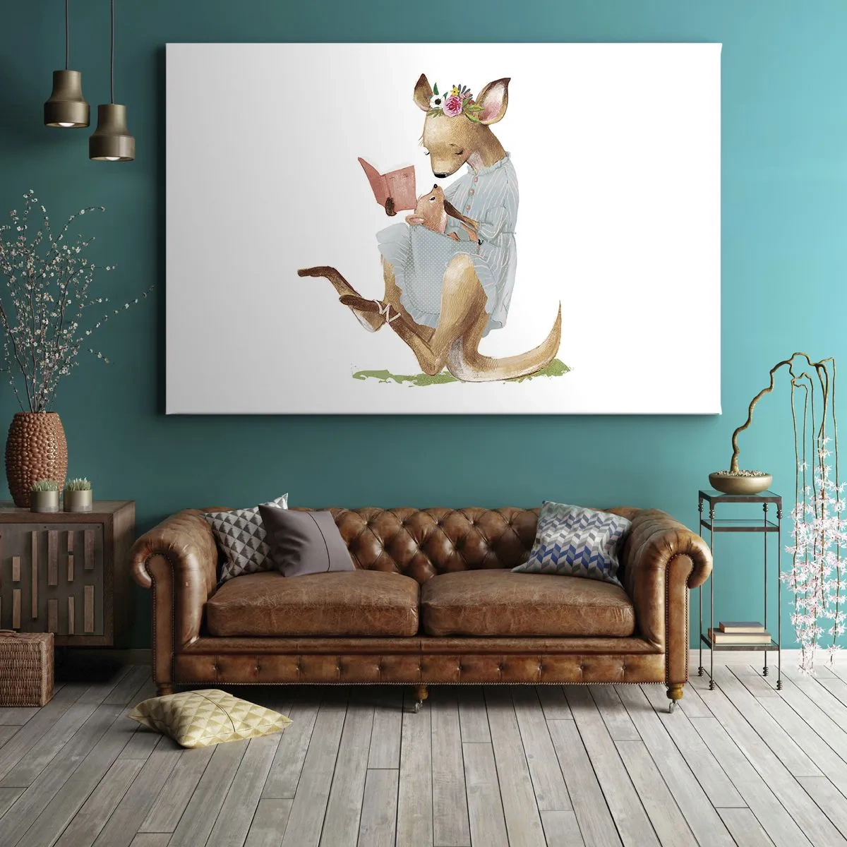 Impression sur toile - Image sur toile - Kanga lisant un livre avec un bébé - 70x50cm - Lis-moi maman - Décoration murale moderne pour le salon et la chambre ARTTOR