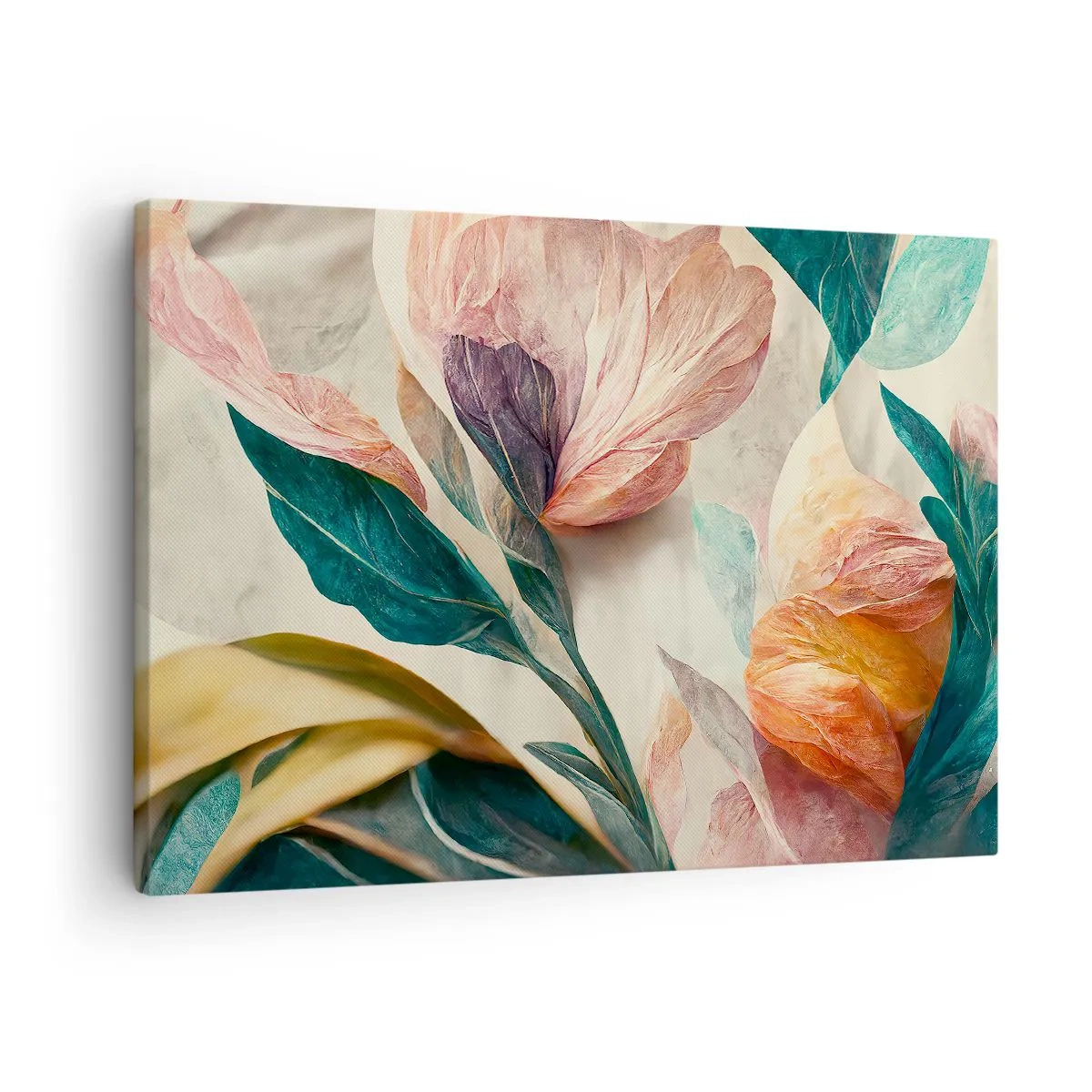 Impression sur toile - Image sur toile - Fleurs colorées de style tropical sur fond clair - 70x50cm - Fleurs des îles du sud - Décoration murale moderne pour le salon et la chambre ARTTOR