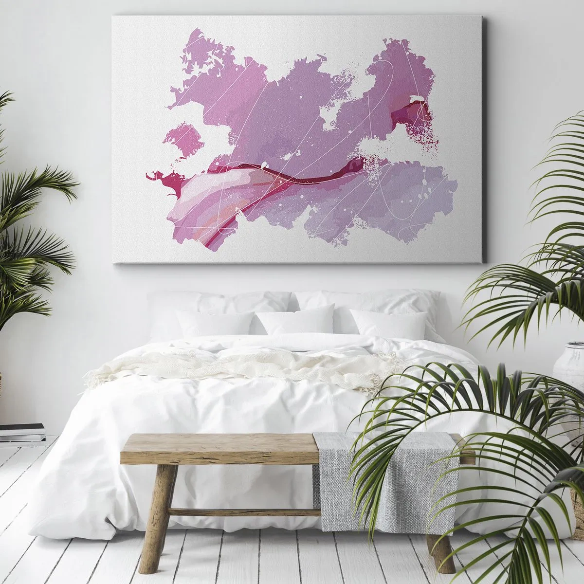 Impression sur toile - Image sur toile - Carte du monde abstraite dans les tons de rose - 70x50cm - Carte du monde rose - Décoration murale moderne pour le salon et la chambre ARTTOR
