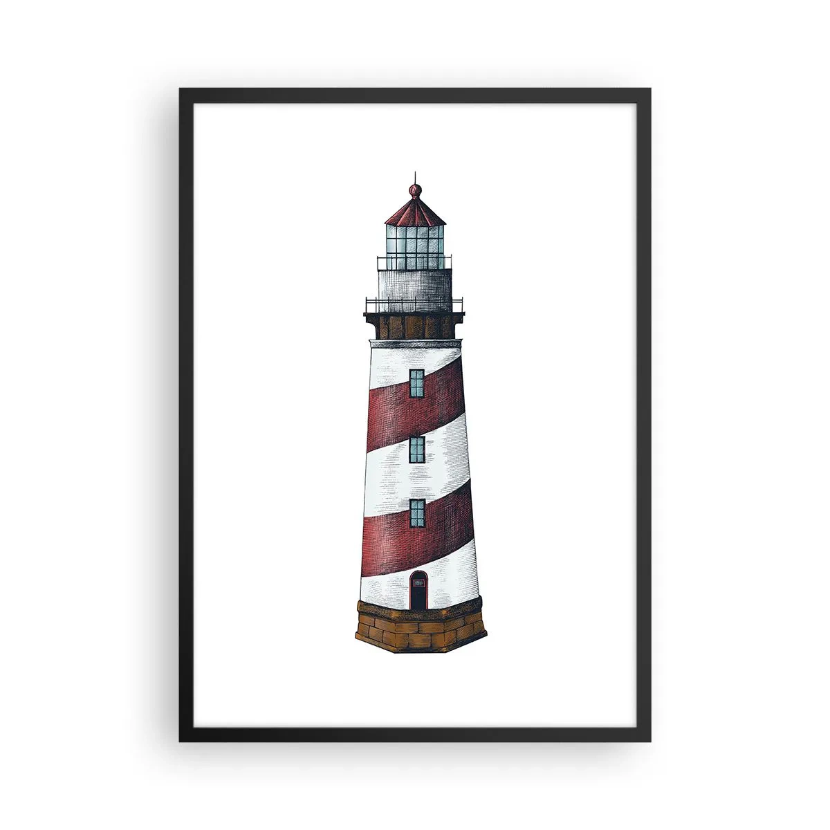 Affiche dans un cadre noir - Poster - Illustration de phare de style classique - 50x70cm - Toujours sur ses gardes - Décoration murale moderne pour le salon et la chambre ARTTOR