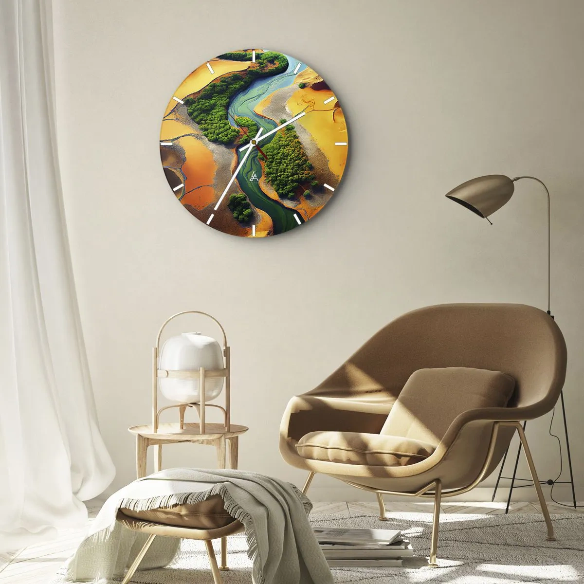 Horloge murale - Pendule murale - Une rivière serpentant à travers un paysage désertique verdoyant - 30x30cm - Rivière vivifiante - Décoration murale moderne pour le salon, la cuisine et la chambre ARTTOR