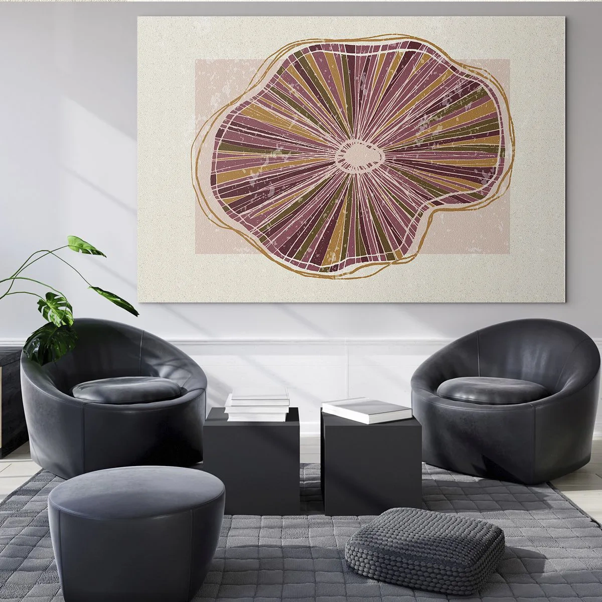 Impression sur verre - Image sur verre - Une forme organique rayonnante dans des tons de rose et de marron - 70x50cm - Abstraction rayonnante - Décoration murale moderne pour le salon et la chambre ARTTOR