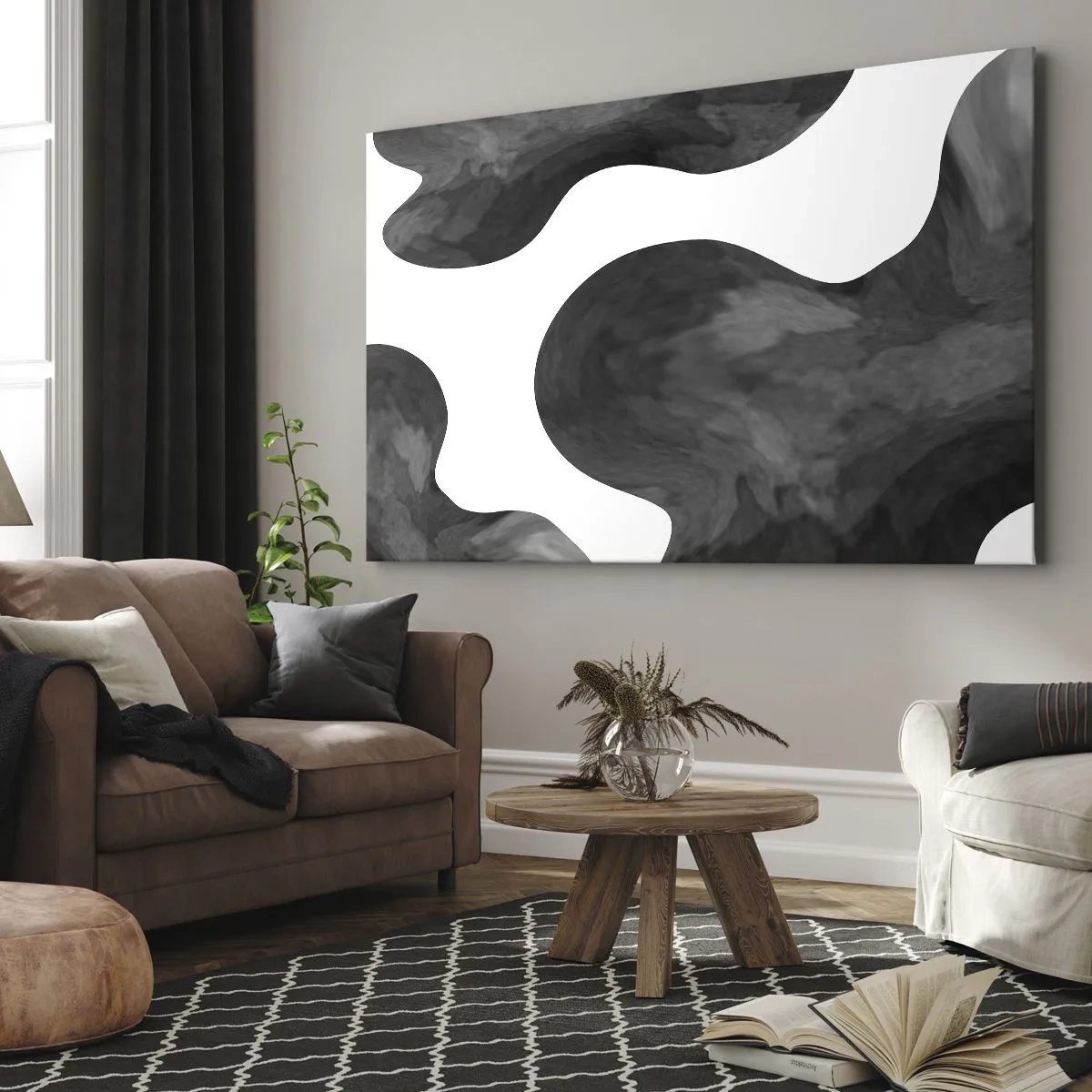 Impression sur toile - Image sur toile - Motif abstrait dans les tons de gris et de blanc - 70x50cm - La route du lait - Décoration murale moderne pour le salon et la chambre ARTTOR