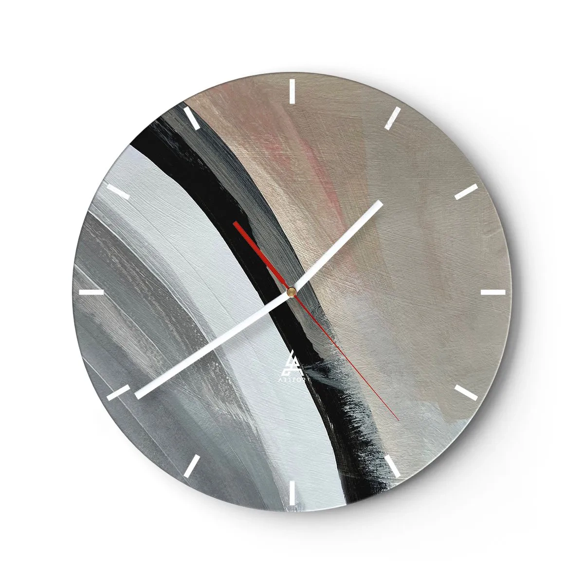 Horloge murale - Pendule murale - Composition abstraite avec un arc noir et des nuances de gris - 30x30cm - Composition : arc de noir et gris - Décoration murale moderne pour le salon, la cuisine et la chambre ARTTOR