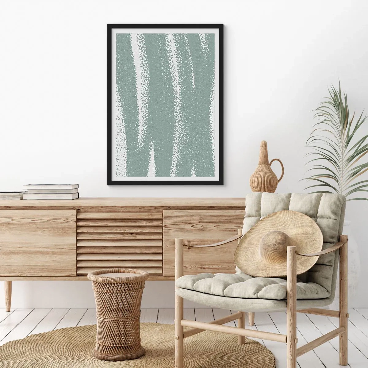 Affiche dans un cadre noir - Poster - Une composition minimaliste dans les tons de vert et de blanc - 50x70cm - Abstraction dans un climat hivernal - Décoration murale moderne pour le salon et la chambre ARTTOR