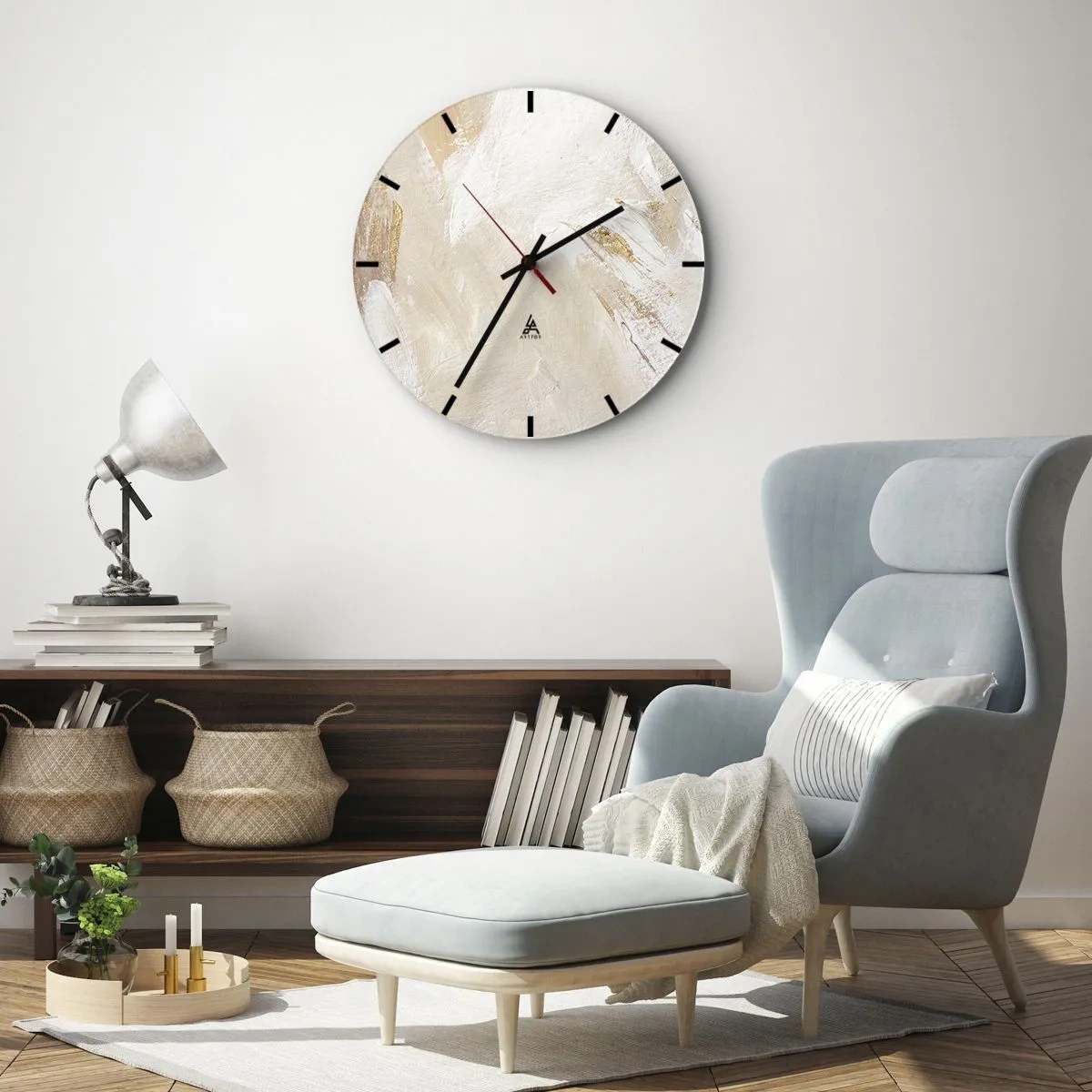 Horloge murale - Pendule murale - Composition de peinture beige et blanche avec texture au pinceau - 30x30cm - Composition pastel - Décoration murale moderne pour le salon, la cuisine et la chambre ARTTOR