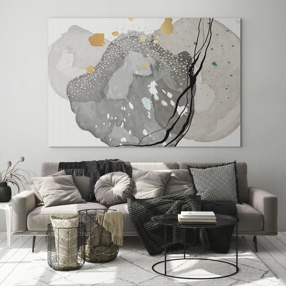 Impression sur verre - Image sur verre - Formes organiques et taches aux couleurs douces avec détails - 70x50cm - Composition organique - Décoration murale moderne pour le salon et la chambre ARTTOR
