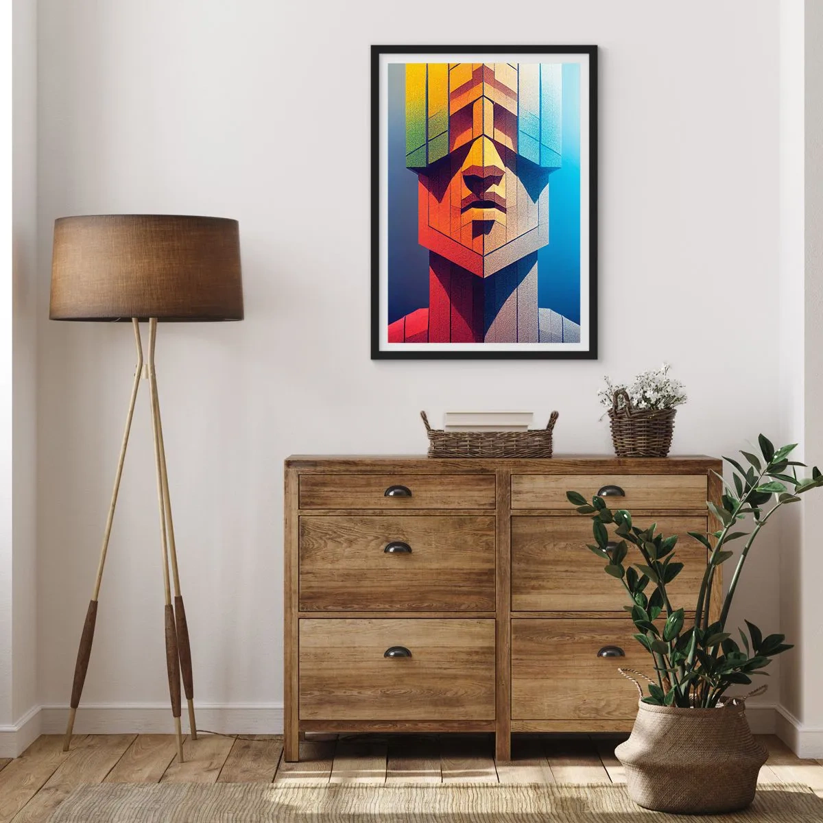 Affiche dans un cadre noir - Poster - Un visage monumental au style géométrique - 50x70cm - Un homme de principes - Décoration murale moderne pour le salon et la chambre ARTTOR