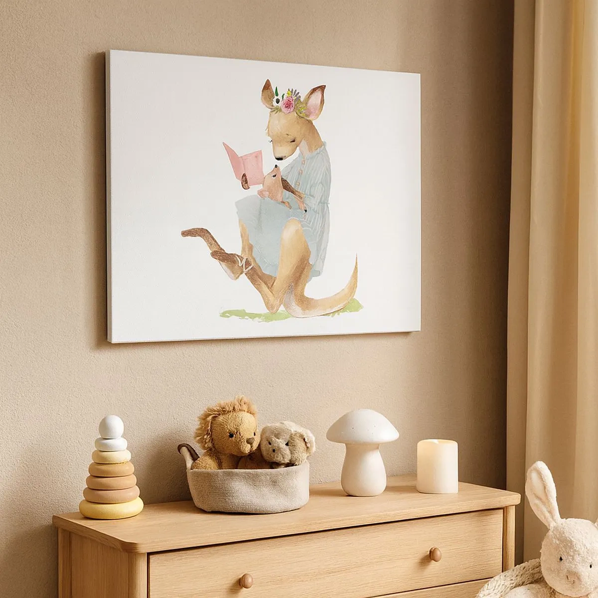 Impression sur toile - Image sur toile - Kanga lisant un livre avec un bébé - 70x50cm - Lis-moi maman - Décoration murale moderne pour le salon et la chambre ARTTOR