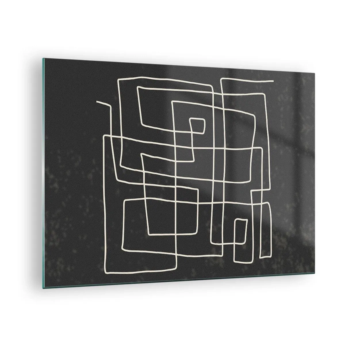 Impression sur verre - Image sur verre - Abstraction géométrique avec des lignes blanches sur fond noir - 70x50cm - Pas aussi simple - Décoration murale moderne pour le salon et la chambre ARTTOR