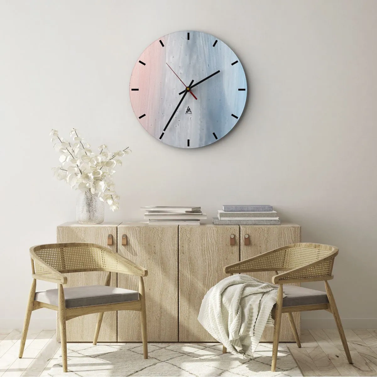 Horloge murale - Pendule murale - Les couleurs pastel passent du rose au gris jusqu'au bleu intense - 30x30cm - Éléments : air - Décoration murale moderne pour le salon, la cuisine et la chambre ARTTOR