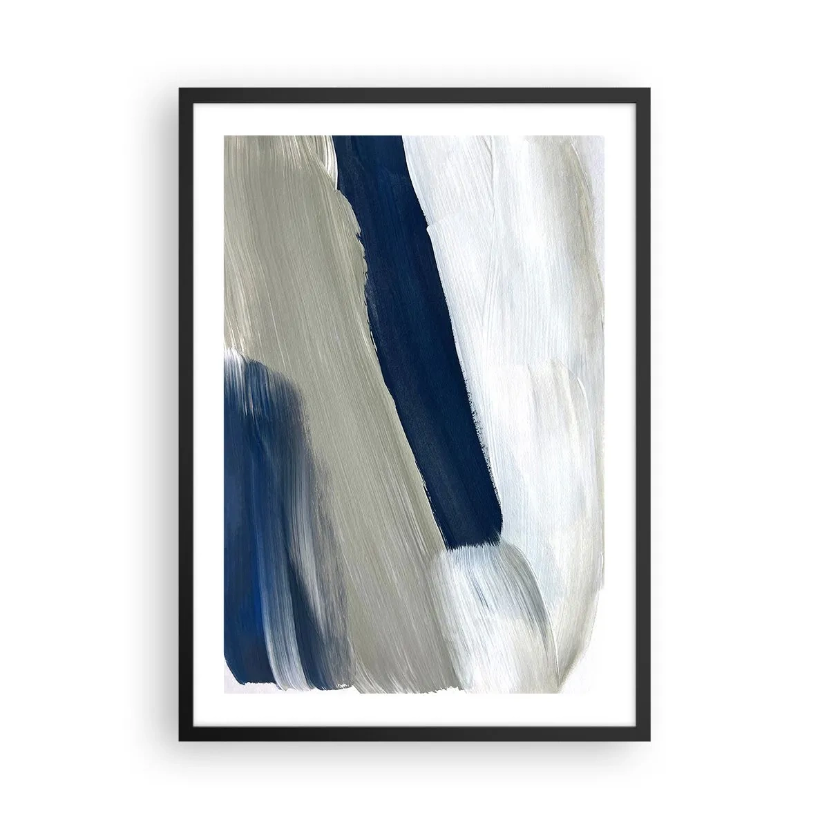 Affiche dans un cadre noir - Poster - Coups de pinceau abstraits dans des tons bleu marine - 50x70cm - Rencontre avec la blancheur - Décoration murale moderne pour le salon et la chambre ARTTOR