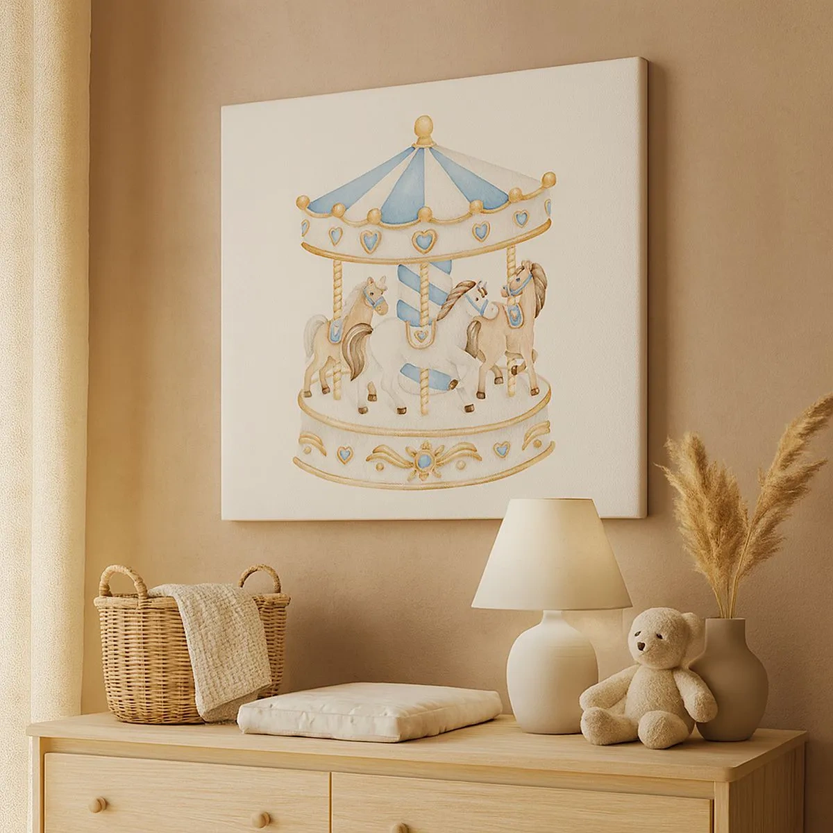 Impression sur toile - Image sur toile - Un carrousel aux couleurs pastel sur fond blanc - 70x50cm - Douce enfance - Décoration murale moderne pour le salon et la chambre ARTTOR