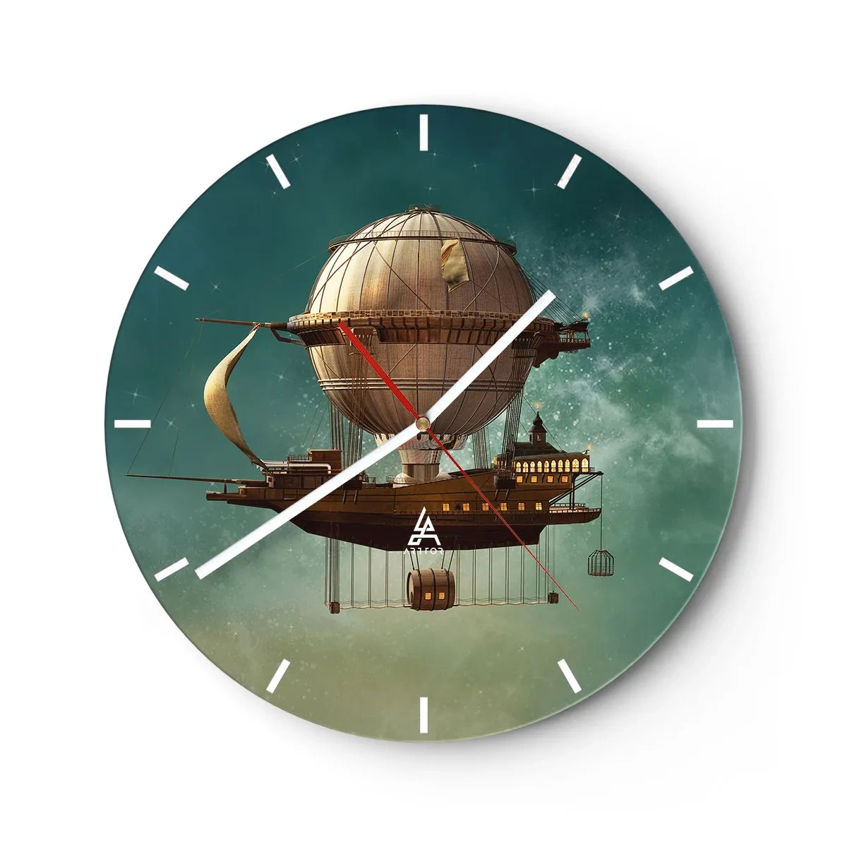 Horloge murale - Pendule murale - Un fantastique dirigeable rétro flottant dans les nuages - 30x30cm - Jules Verne vous salue - Décoration murale moderne pour le salon, la cuisine et la chambre ARTTOR