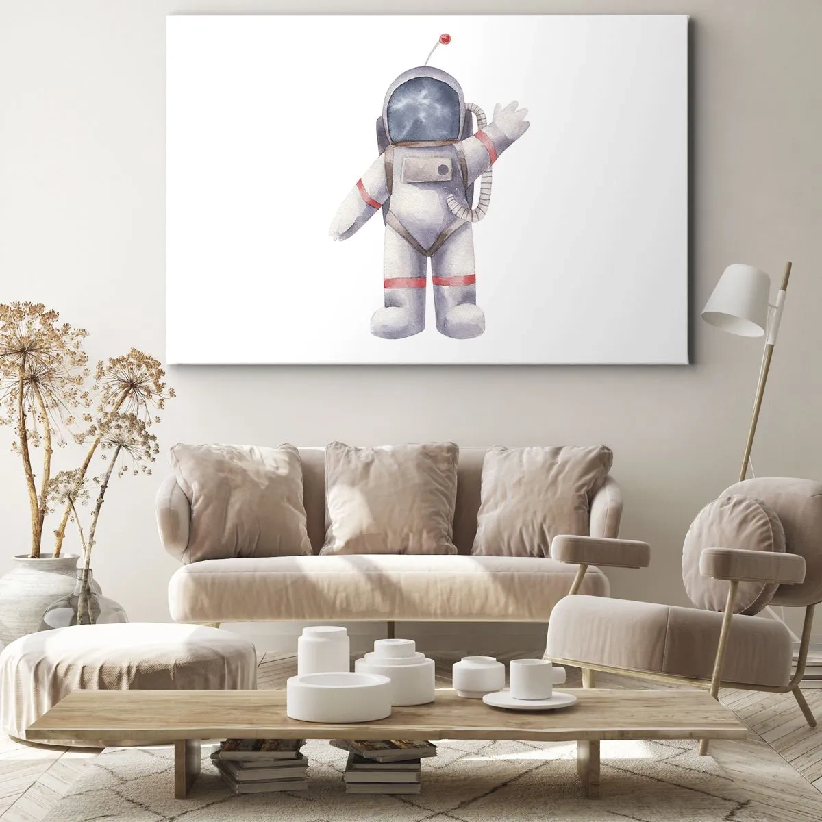 Impression sur toile - Image sur toile - Astronaute de style aquarelle sur fond blanc - 70x50cm - C'est tout pour le moment! - Décoration murale moderne pour le salon et la chambre ARTTOR