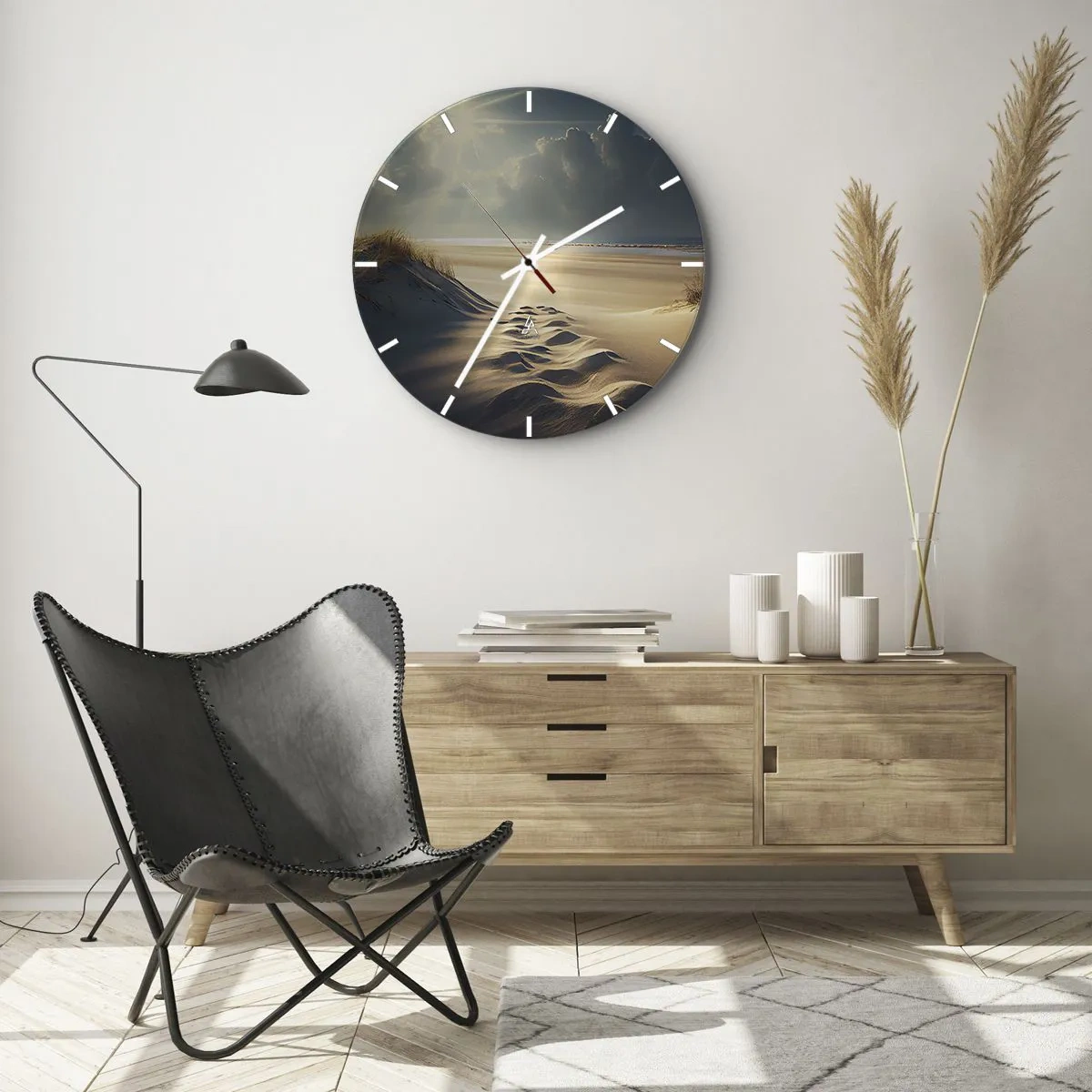 Horloge murale - Pendule murale - Dunes de sable illuminées par les rayons du soleil avec vue sur l'horizon - 30x30cm - Un paysage apaisant - Décoration murale moderne pour le salon, la cuisine et la chambre ARTTOR