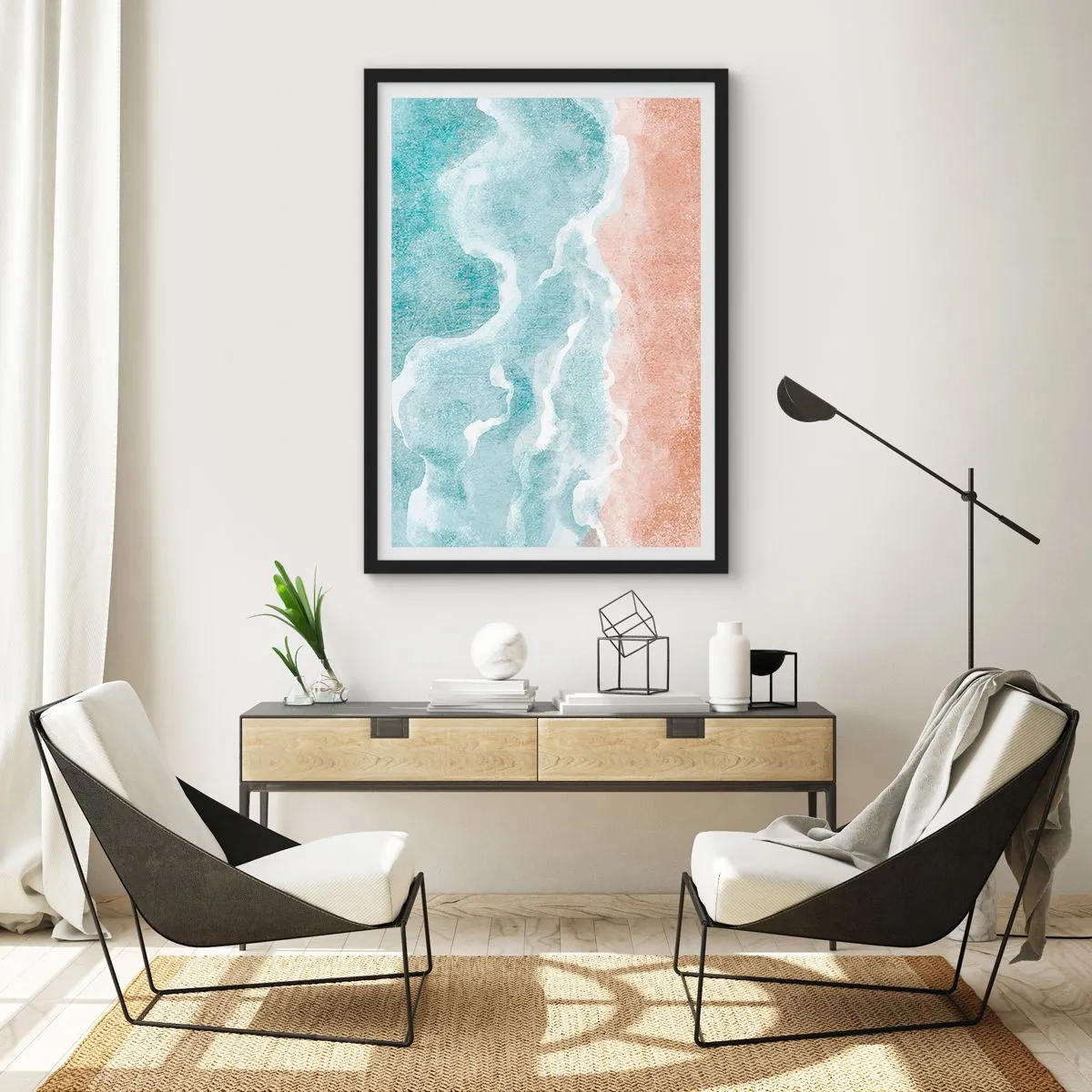 Affiche dans un cadre noir - Poster - Les vagues de l'océan rencontrent la plage de sable - 50x70cm - Abstraction du nuage - Décoration murale moderne pour le salon et la chambre ARTTOR