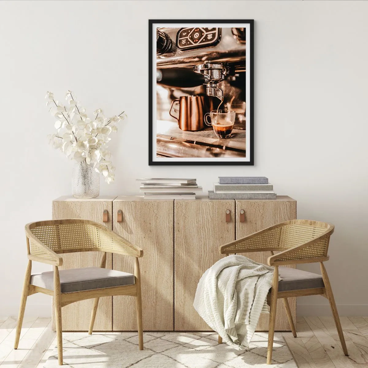 Affiche dans un cadre noir - Poster - Espresso aromatique de la machine à expresso - 50x70cm - Lueur de café - Décoration murale moderne pour le salon et la chambre ARTTOR