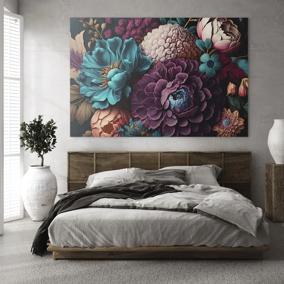 Impression sur verre - Image sur verre - Une riche composition de fleurs aux couleurs intenses - 70x50cm - La nature en abondance - Décoration murale moderne pour le salon et la chambre ARTTOR