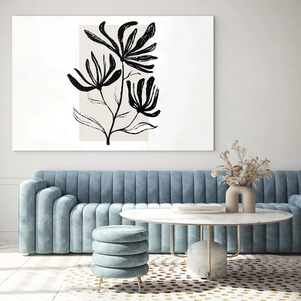 Impression sur verre - Image sur verre - Croquis noir d'une plante sur fond clair - 70x50cm - Esquisse pour l'herbier - Décoration murale moderne pour le salon et la chambre ARTTOR