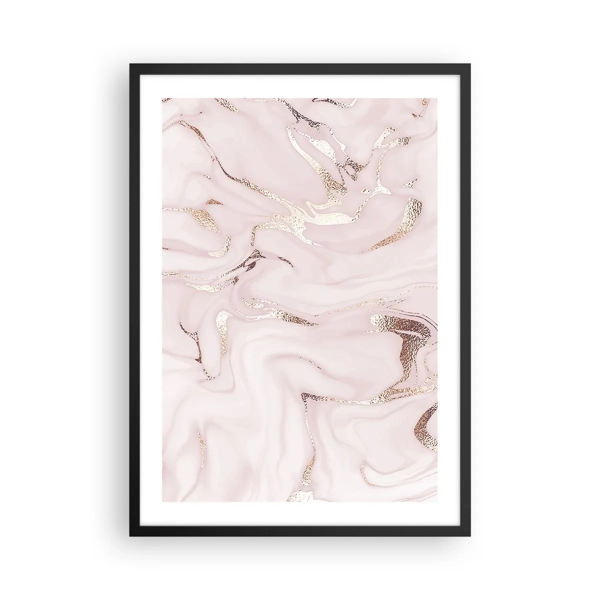 Affiche dans un cadre noir - Poster - Motif de marbre élégant dans des tons de rose avec des accents dorés - 50x70cm - Dans un châle rose - Décoration murale moderne pour le salon et la chambre ARTTOR