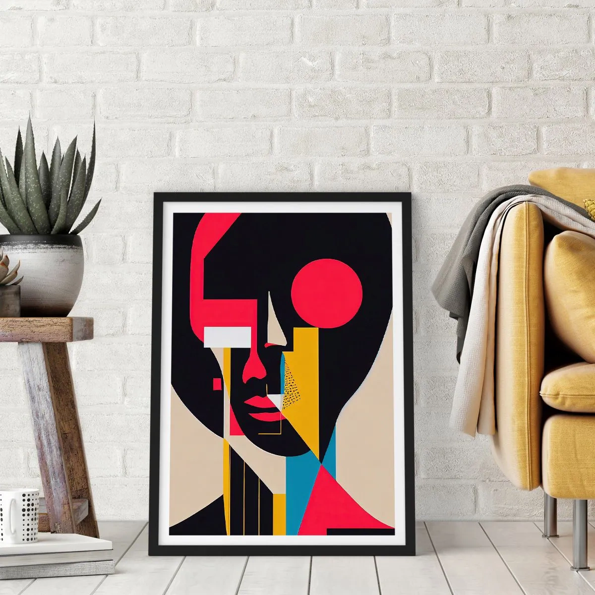 Affiche dans un cadre noir - Poster - Portrait abstrait dans une composition géométrique - 50x70cm - Son monde intérieur - Décoration murale moderne pour le salon et la chambre ARTTOR