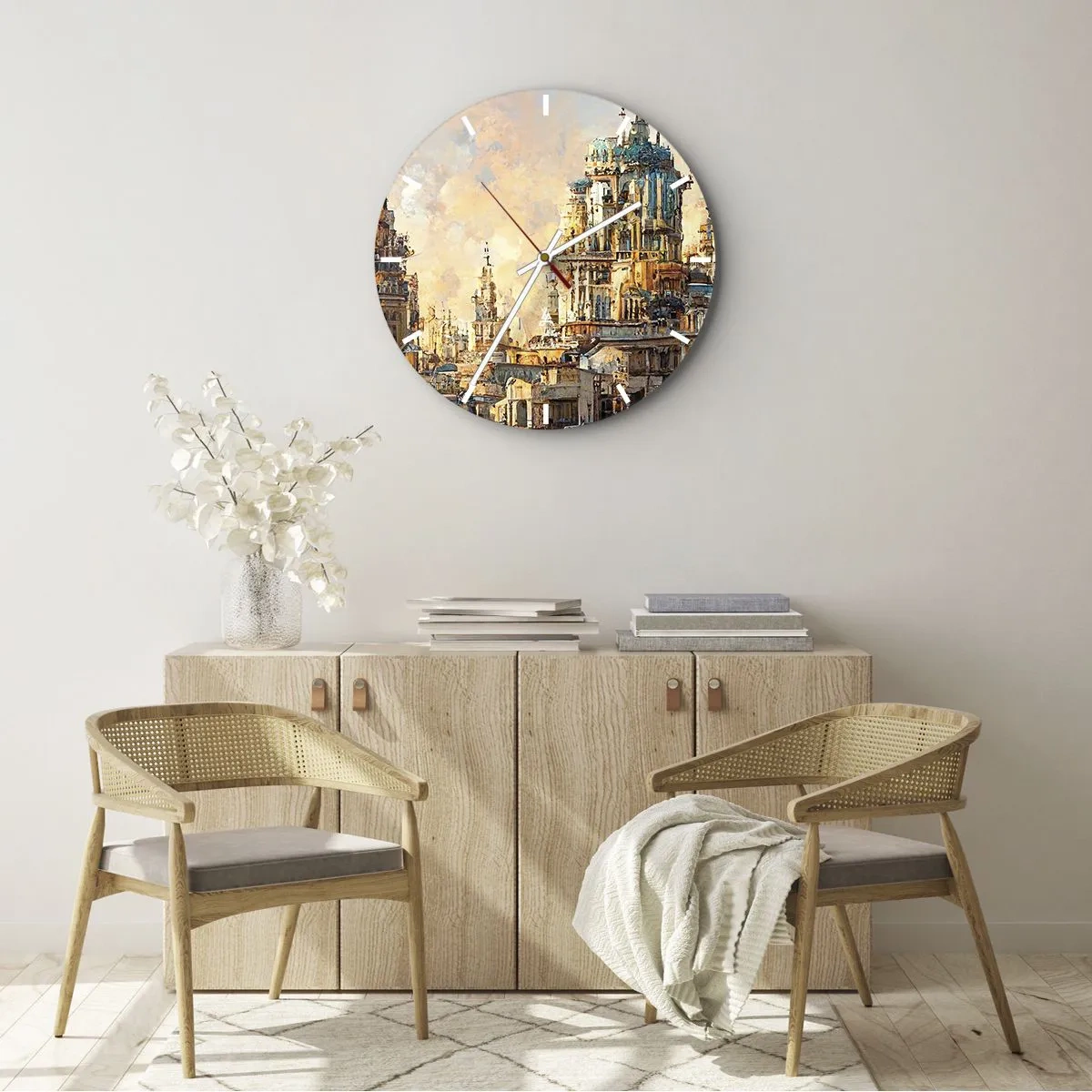 Horloge murale - Pendule murale - Les tours et les bâtiments d'une ville fantastique au coucher du soleil - 30x30cm - Ville des villes - Décoration murale moderne pour le salon, la cuisine et la chambre ARTTOR