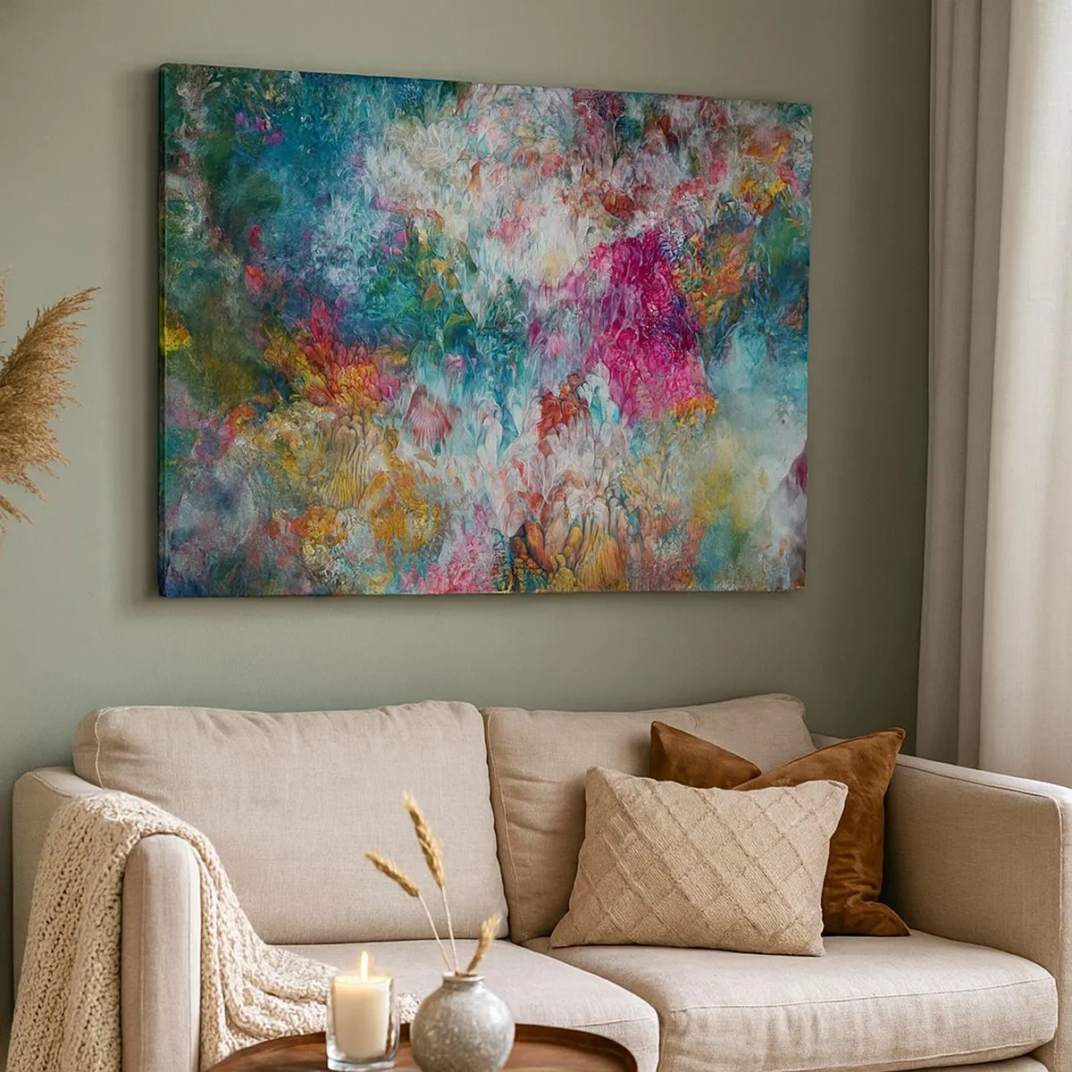 Impression sur toile - Image sur toile - Une abstraction colorée ressemblant à des fleurs en fleurs - 70x50cm - En pleine floraison - Décoration murale moderne pour le salon et la chambre ARTTOR