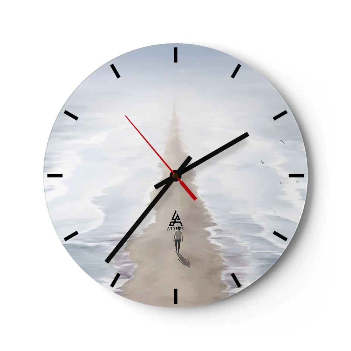 Horloge murale - Pendule murale - Une silhouette marchant seule dans l'eau sur un chemin sablonneux vers l'horizon. - 30x30cm - Un brillant avenir - Décoration murale moderne pour le salon, la cuisine et la chambre ARTTOR